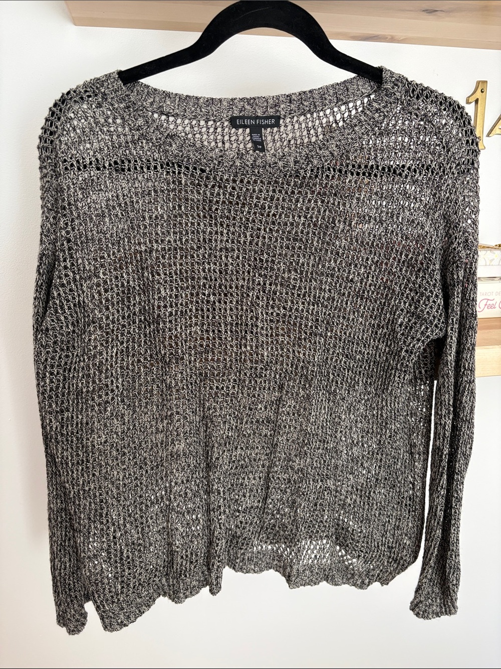 Eileen Fisher LINEN & COTTON Open Weave Scoop Neck Sweater in Heather Gray